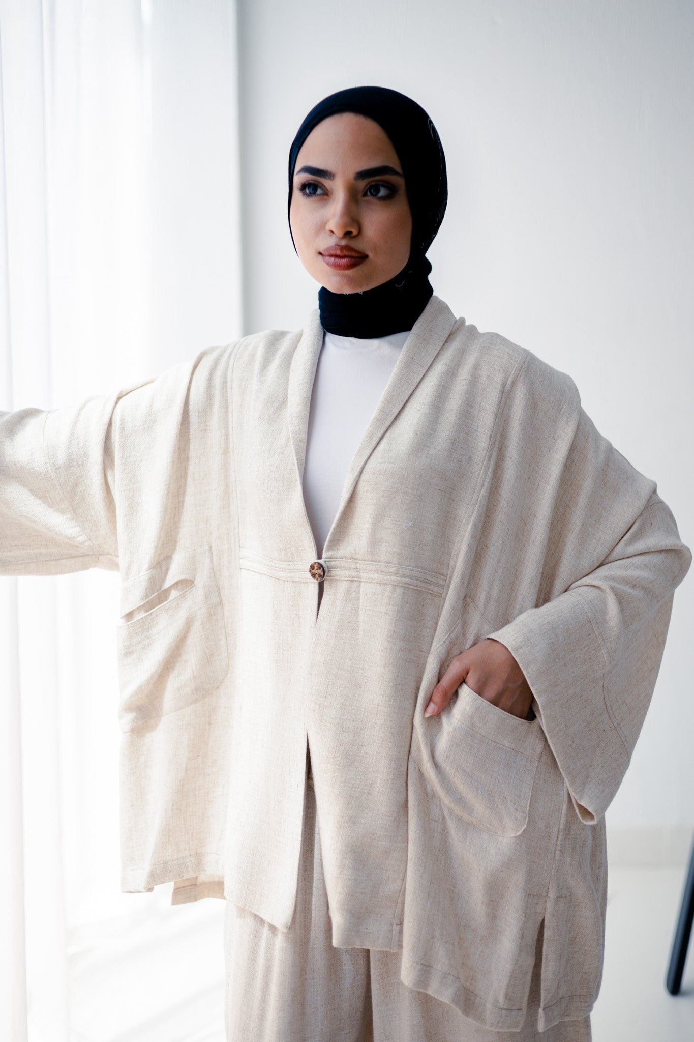 One Button Linen Set