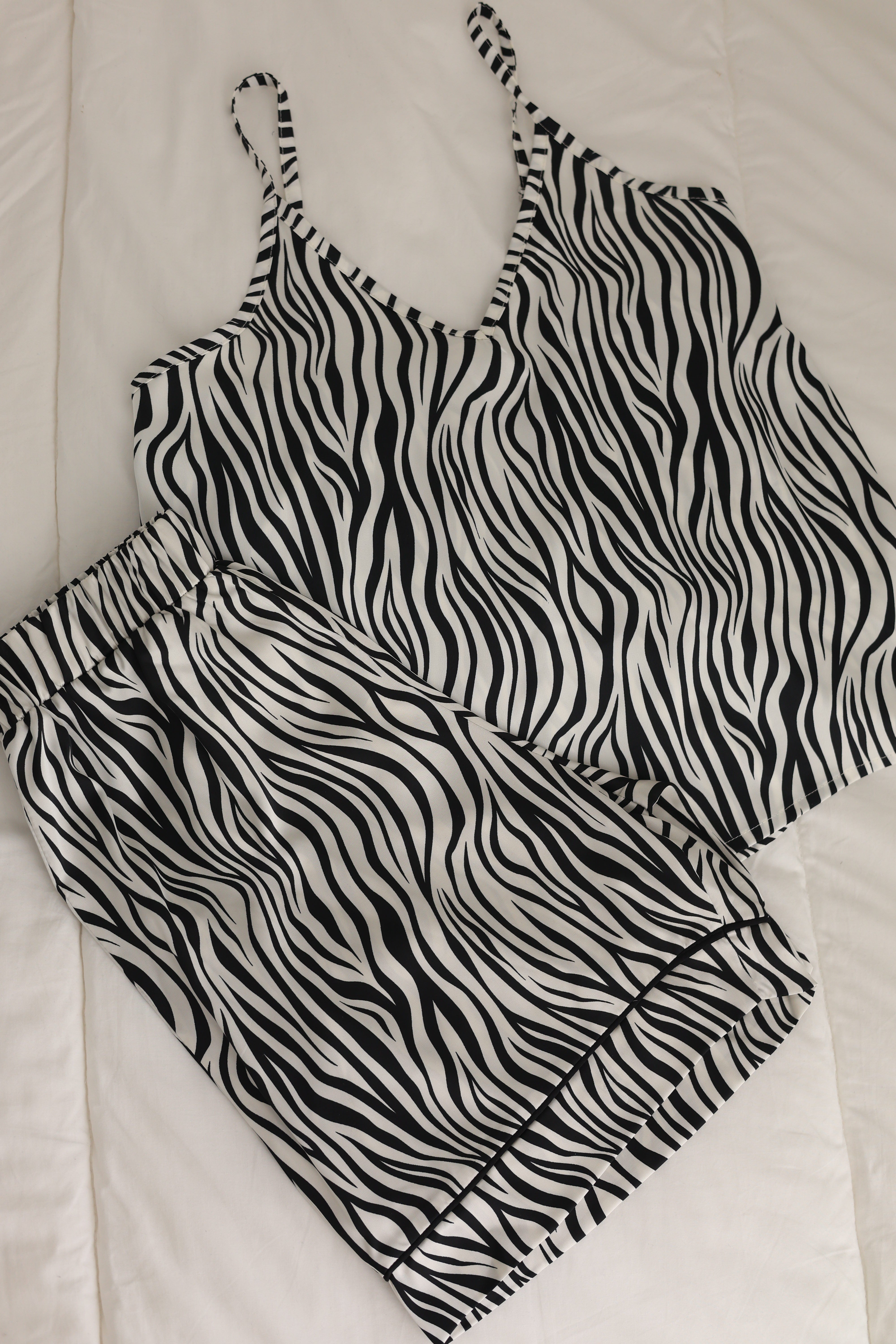 Zebra Satin No-sleeves Short Pajama