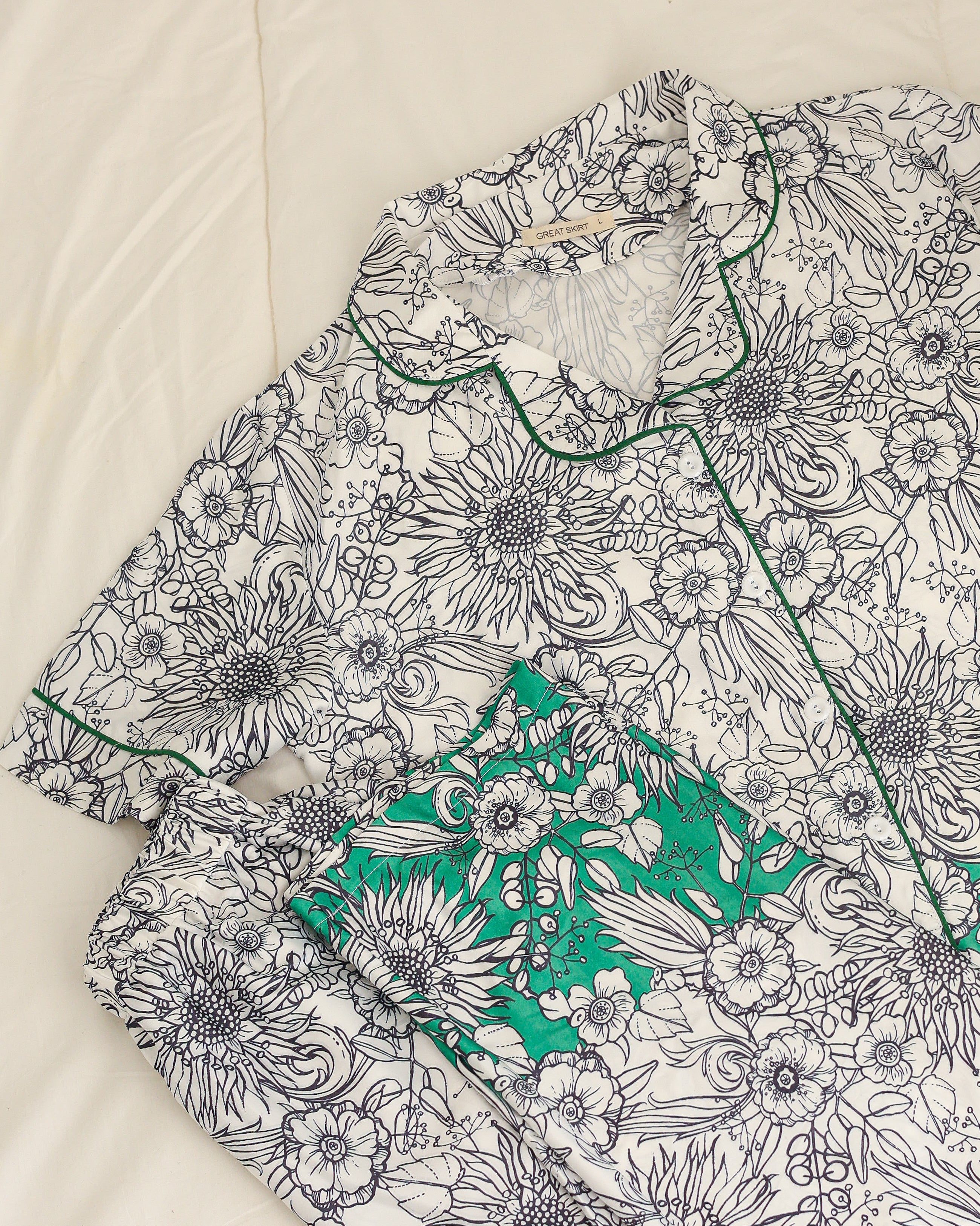 Green Satin Half-sleeves Pajama