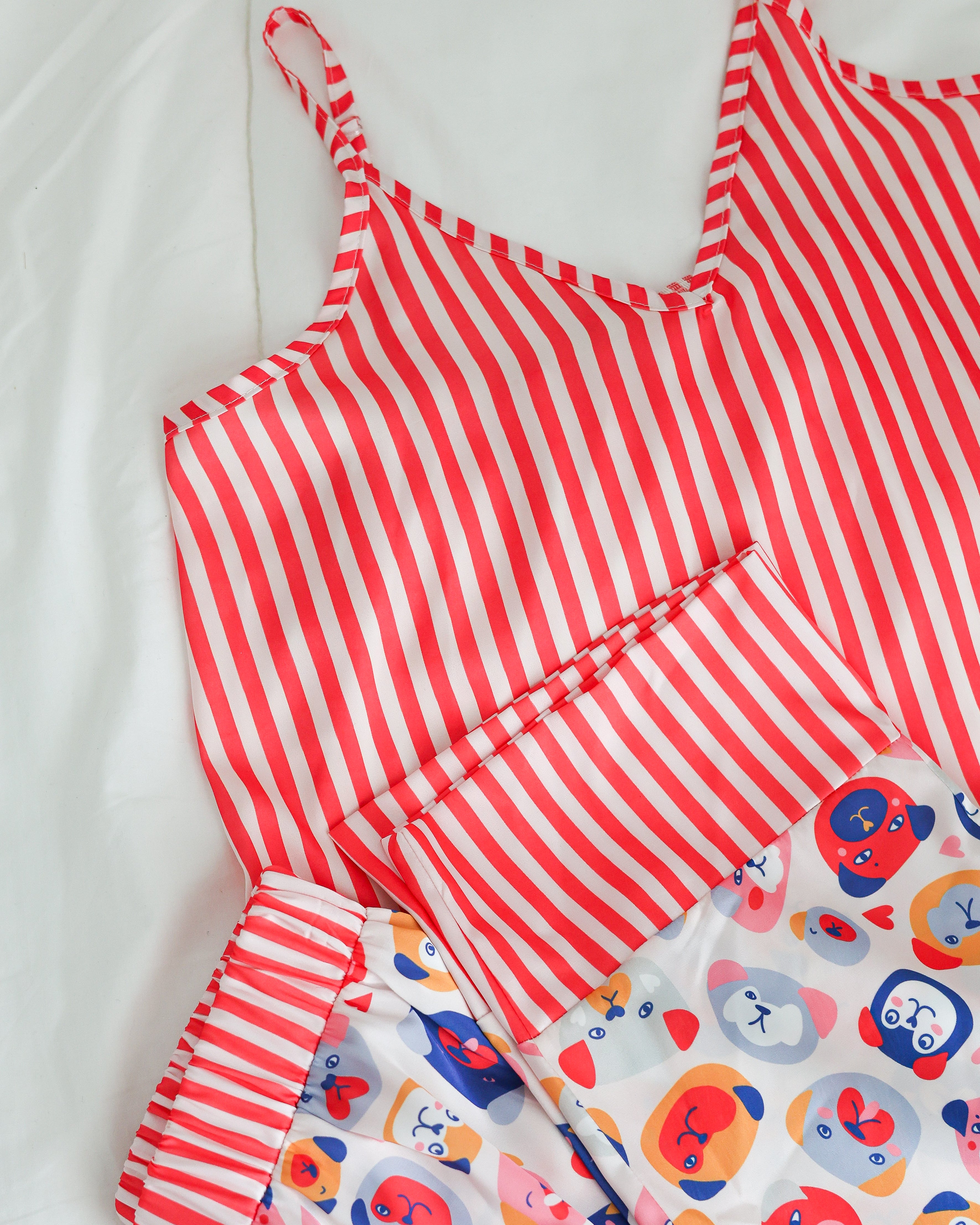 Red Satin No-sleeves Pants Pajama