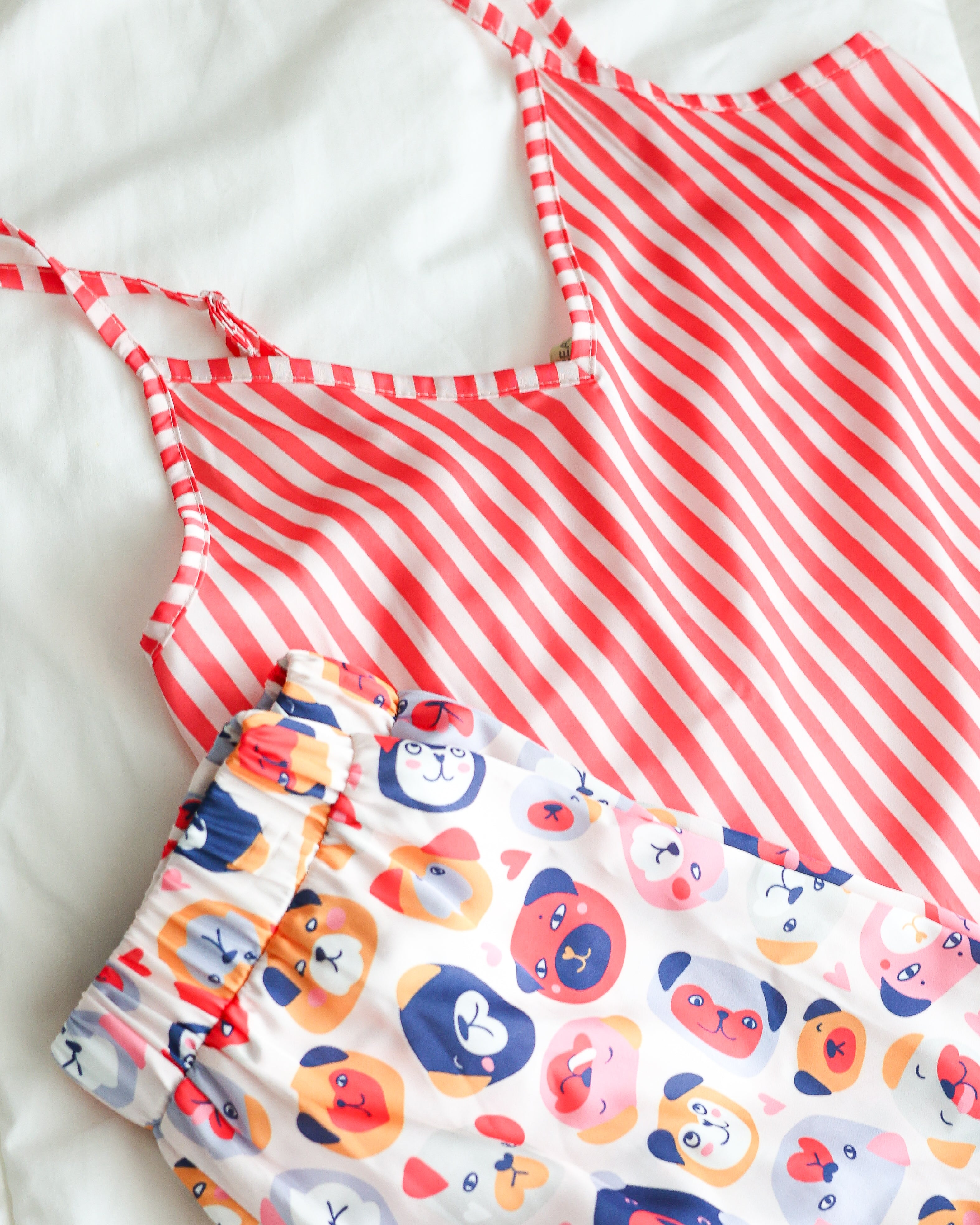 Red Satin No-Sleeves Short Pajama