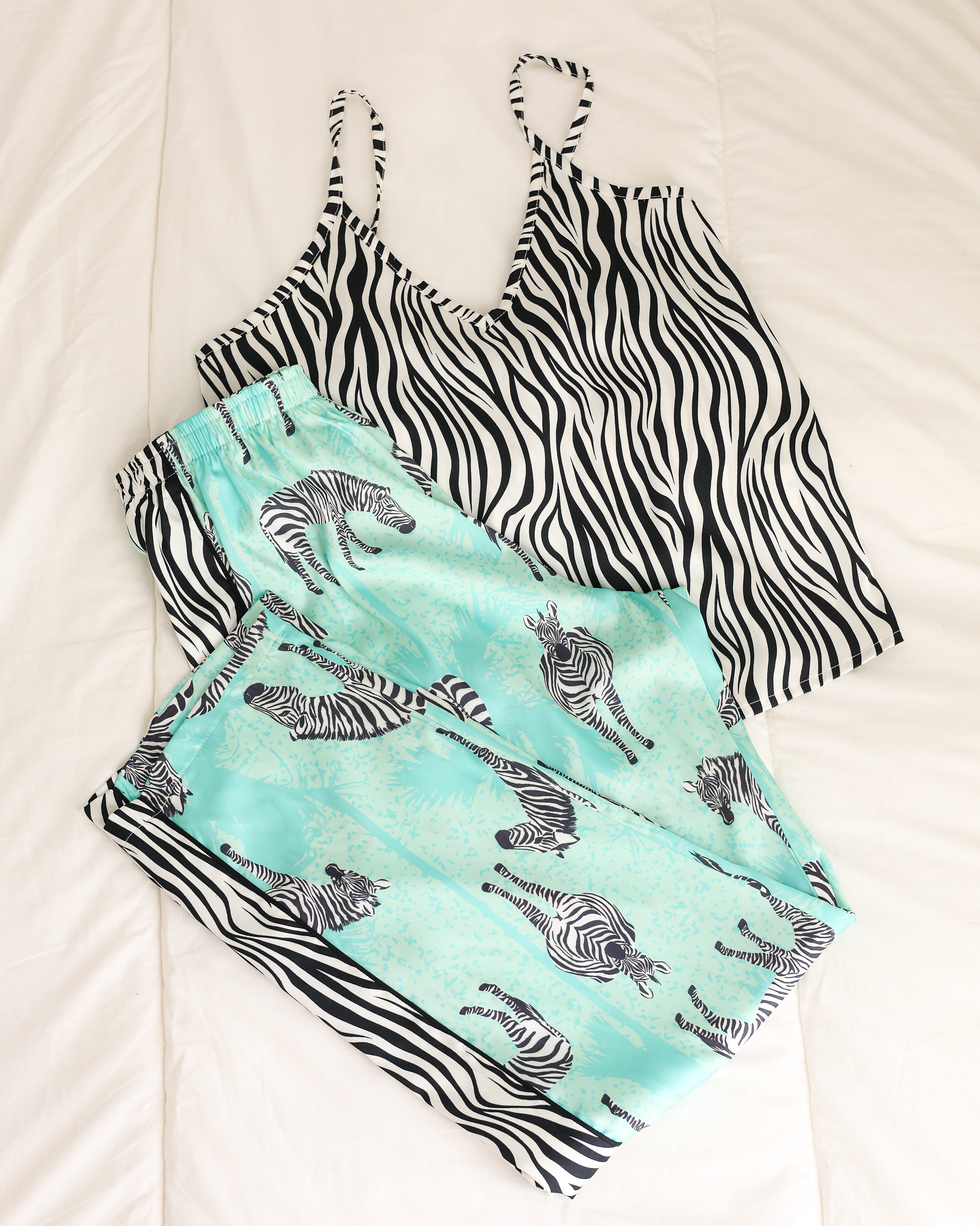 Zebra Satin No-sleeves Pants Pajama