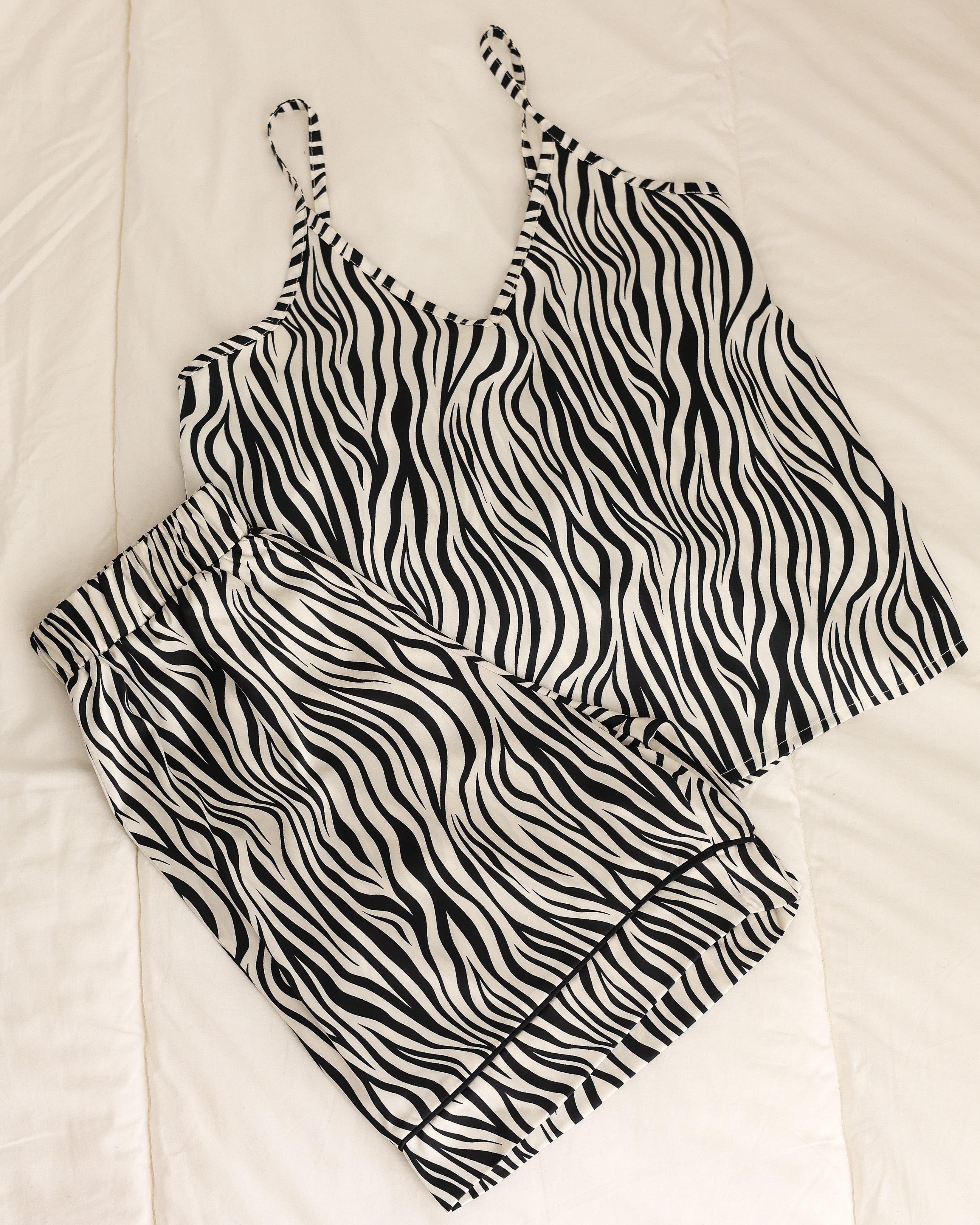 Zebra Satin No-sleeves Short Pajama