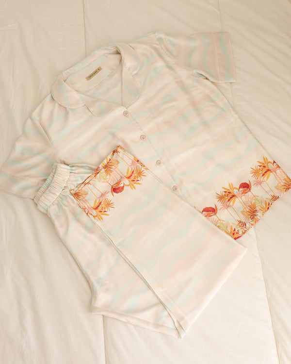 Offwhite Satin Half-sleeves Pajama