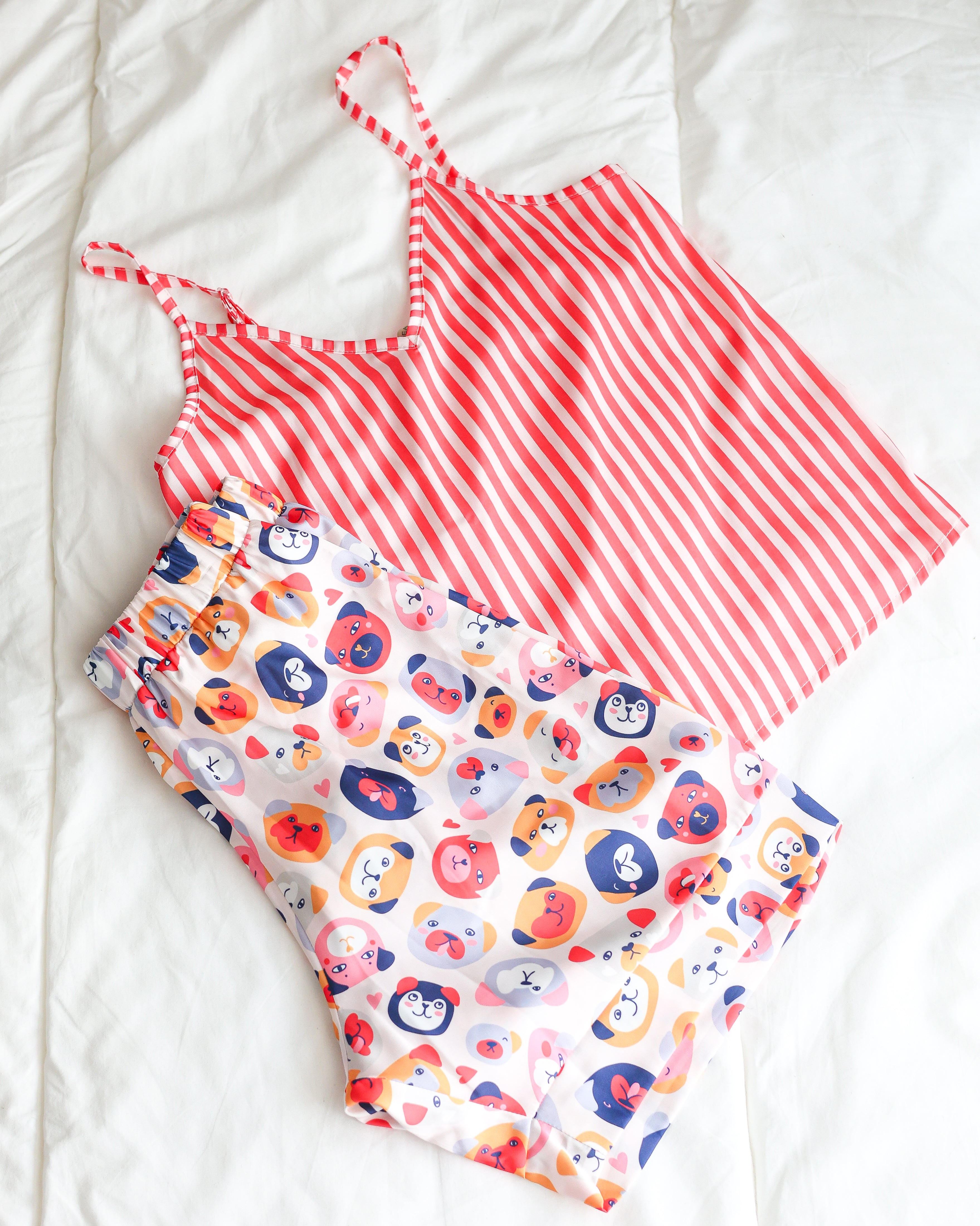 Red Satin No-Sleeves Short Pajama