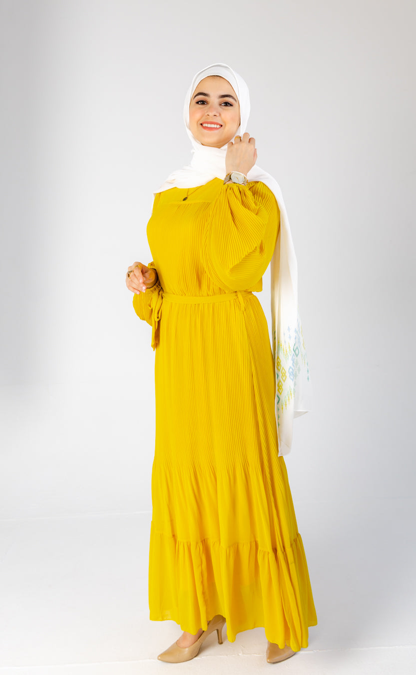 Yellow Pleated  Dress