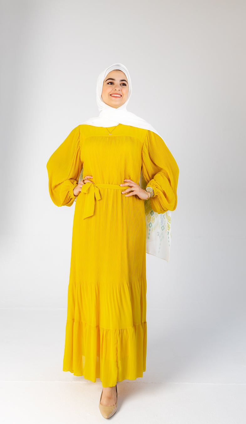 Yellow Pleated  Dress